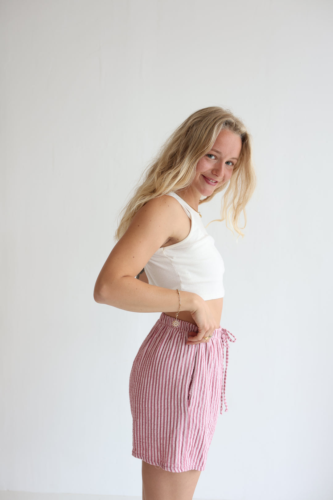 Kurze Musselinshorts Little Lines
