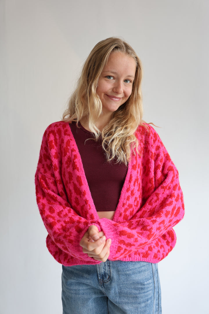 Offener Cardigan mit Leoprint