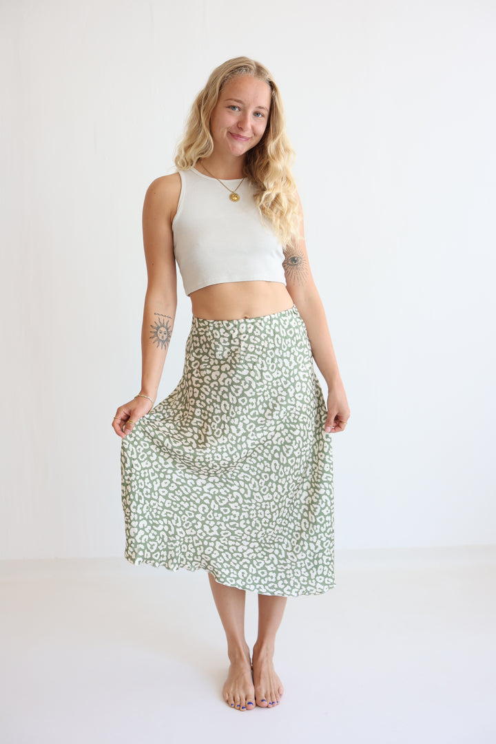 Leopard Satin Skirt