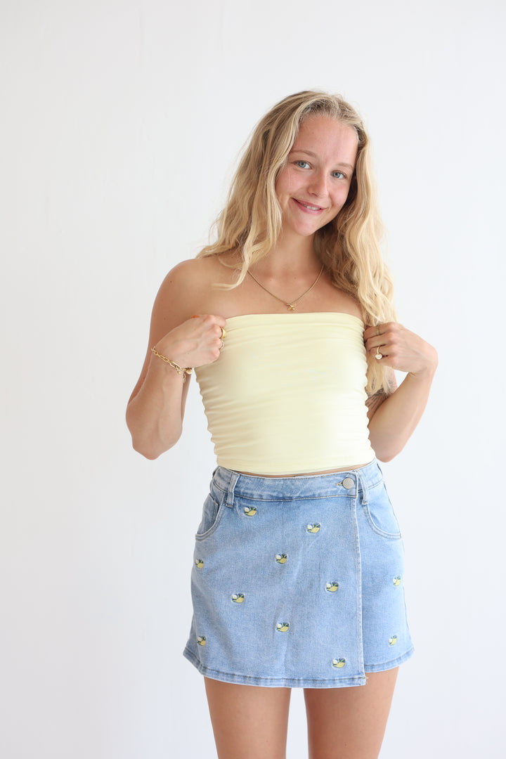 Lemon Print Denim Skirt