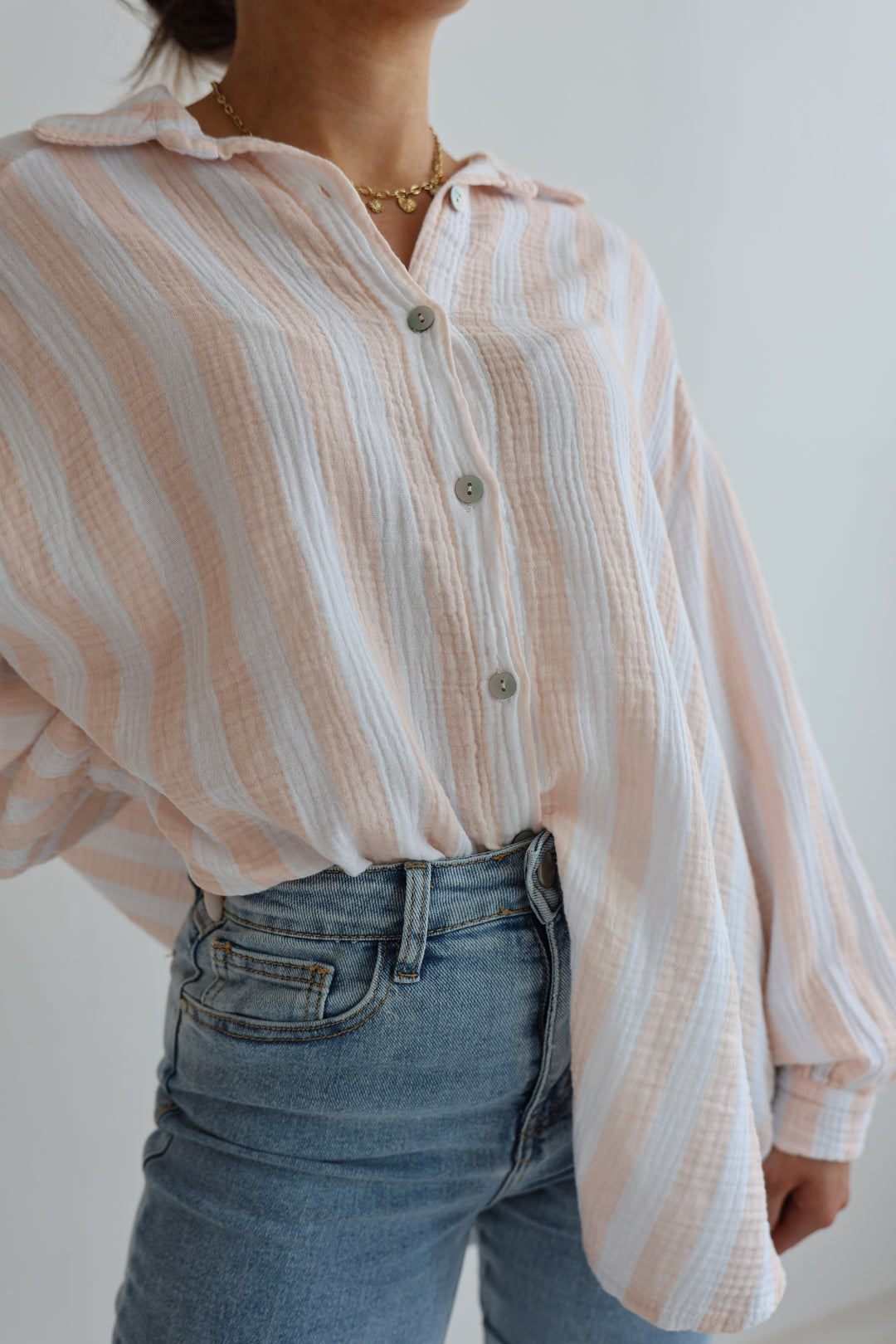 Kurzes Blusenhemd aus Musselin Blockstripes (Pastell)