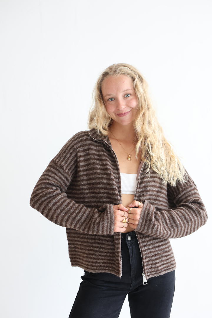 Zip Cardigan Fine Stripes