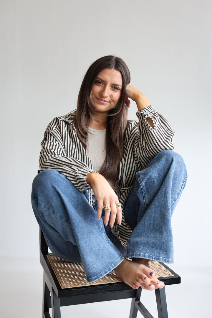 Kurzes Blusenhemd aus Musselin Wide Stripes