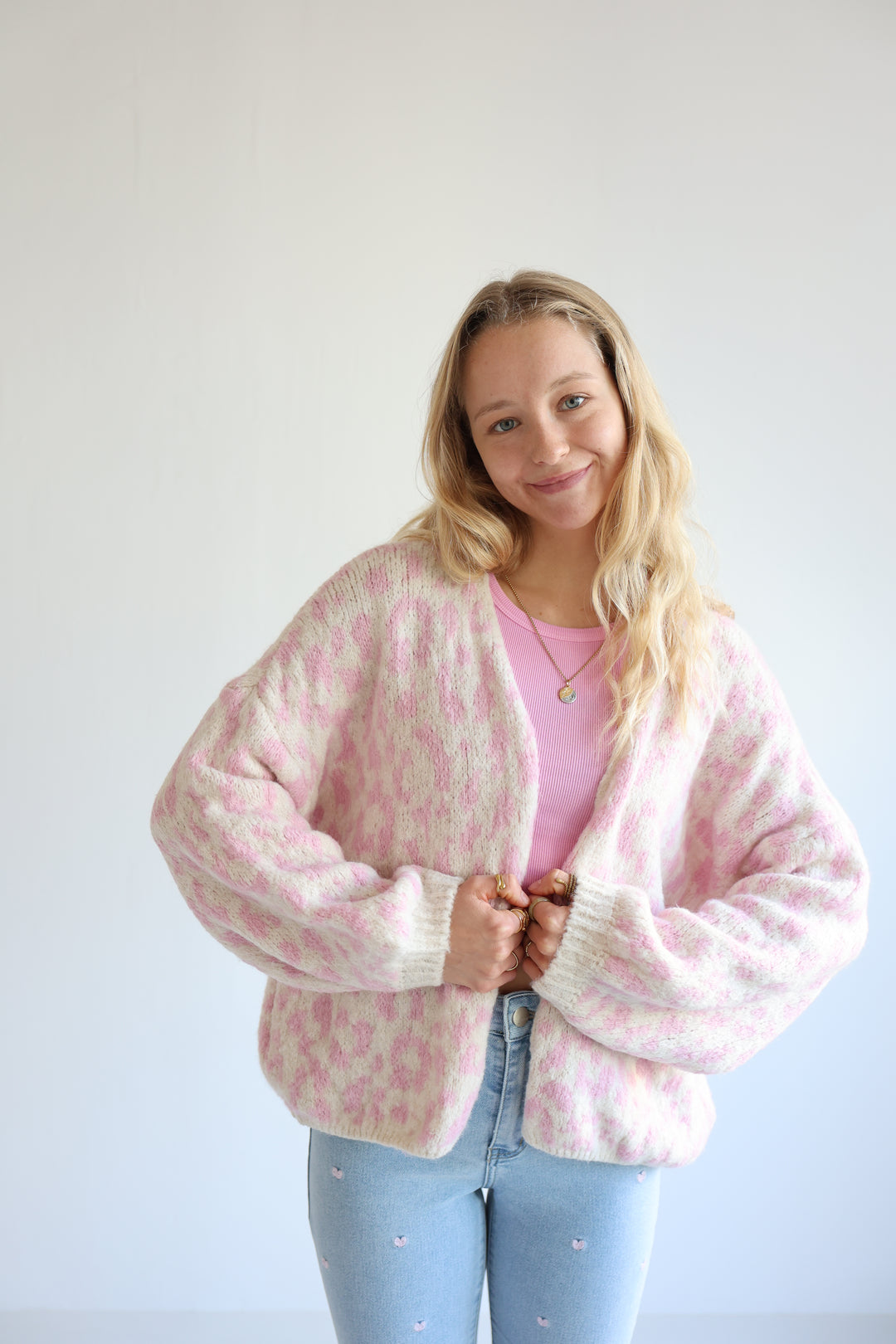 Offener Cardigan mit Leoprint