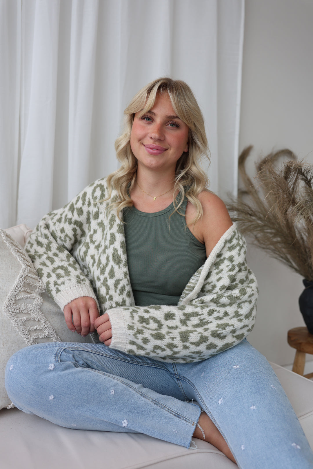 Offener Cardigan mit Leoprint