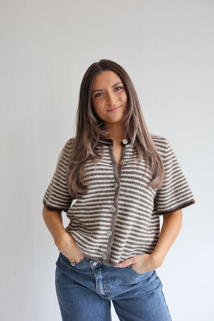 Gestreifter Kurzarm Cardigan Carlotta