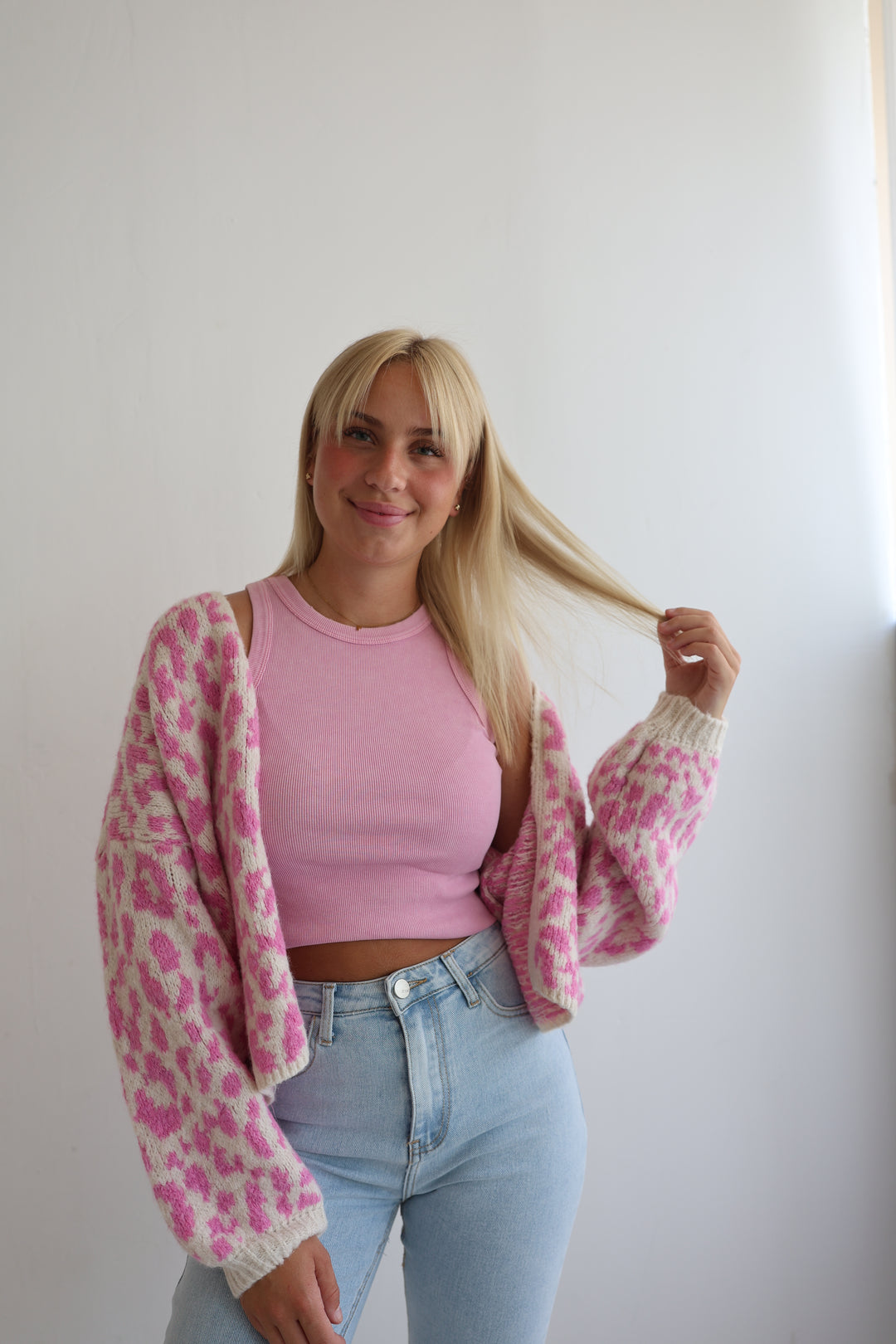 Offener Cardigan mit Leoprint