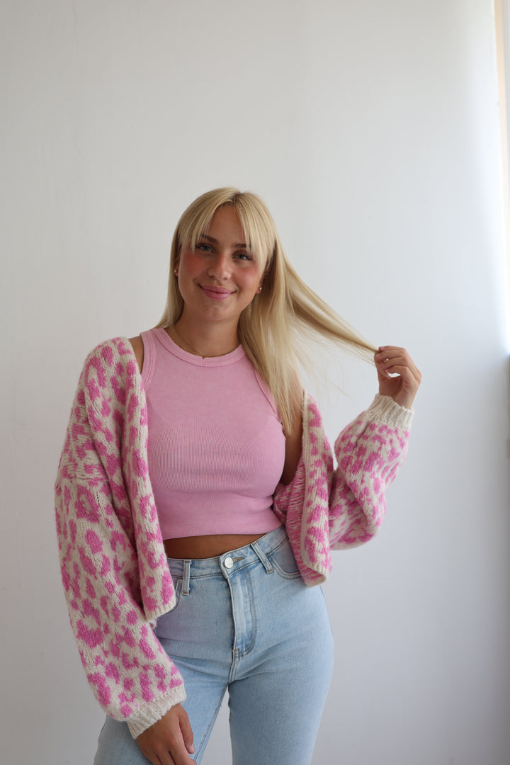 Offener Cardigan mit Leoprint