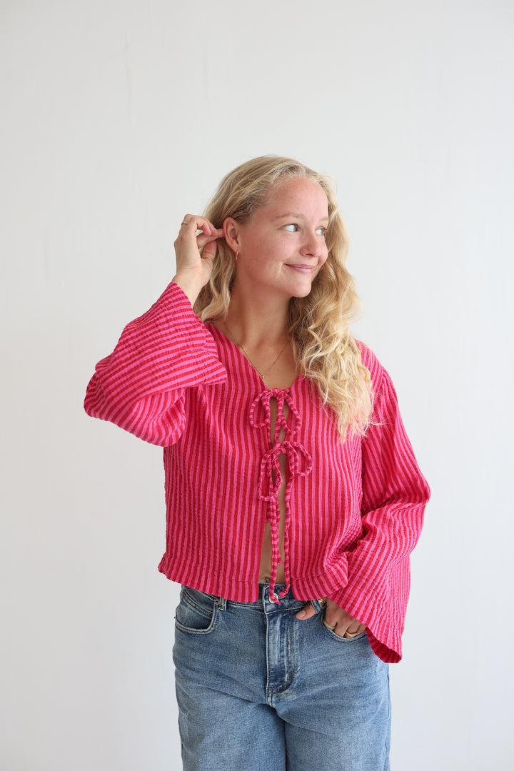 Cotton Striped Tie-Front Blouse
