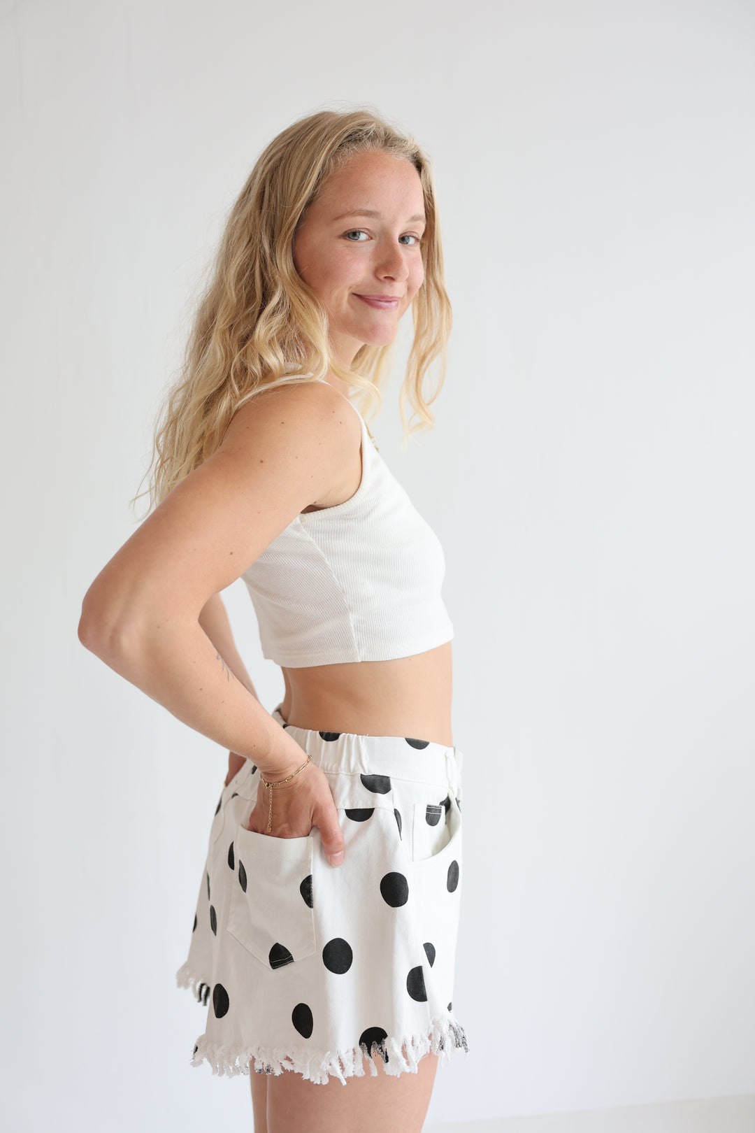 Vintage Polka Dots Denim Shorts