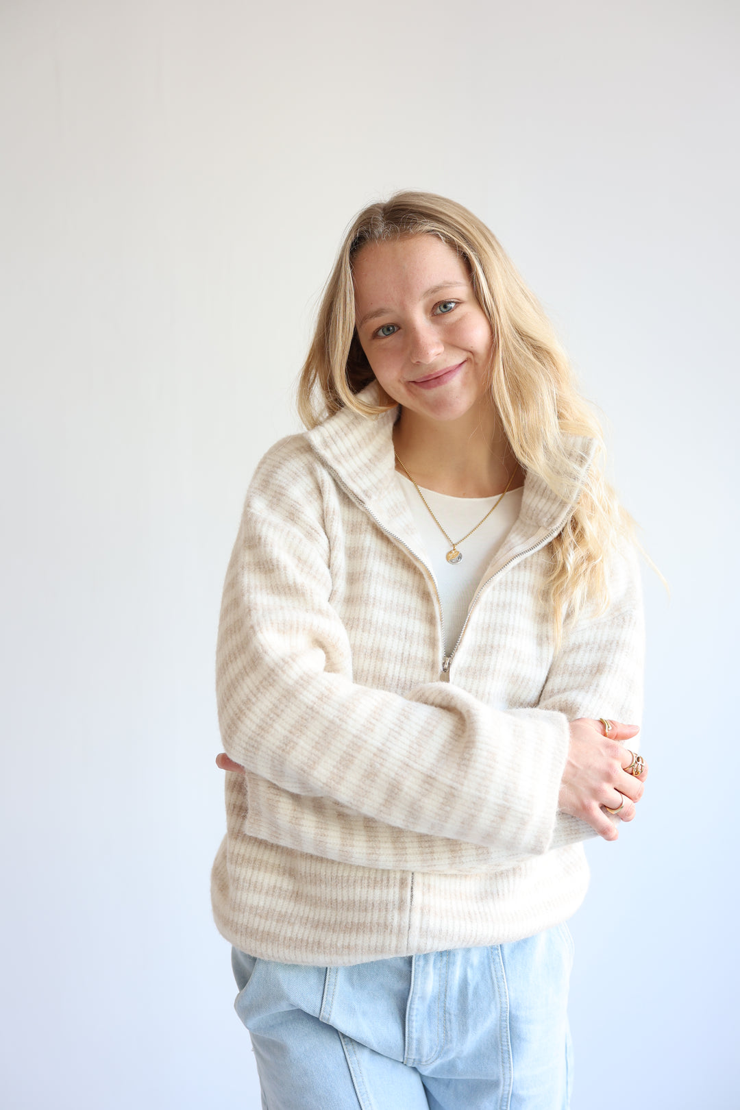 Striped Zip Cardigan