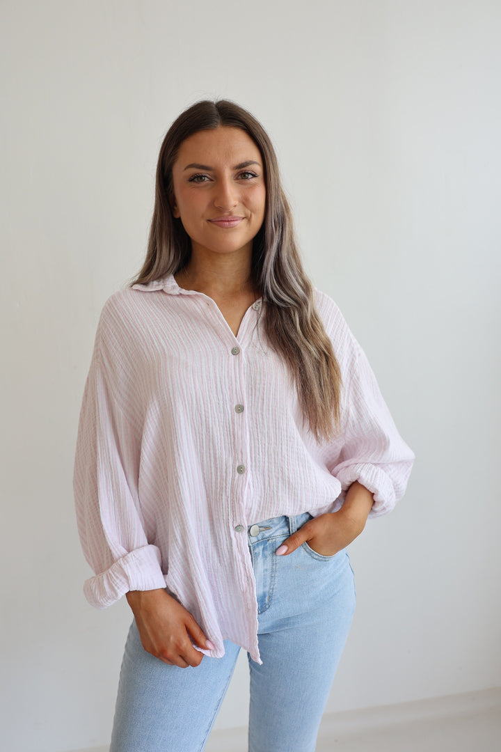 Kurzes Blusenhemd aus Musselin Wide Stripes