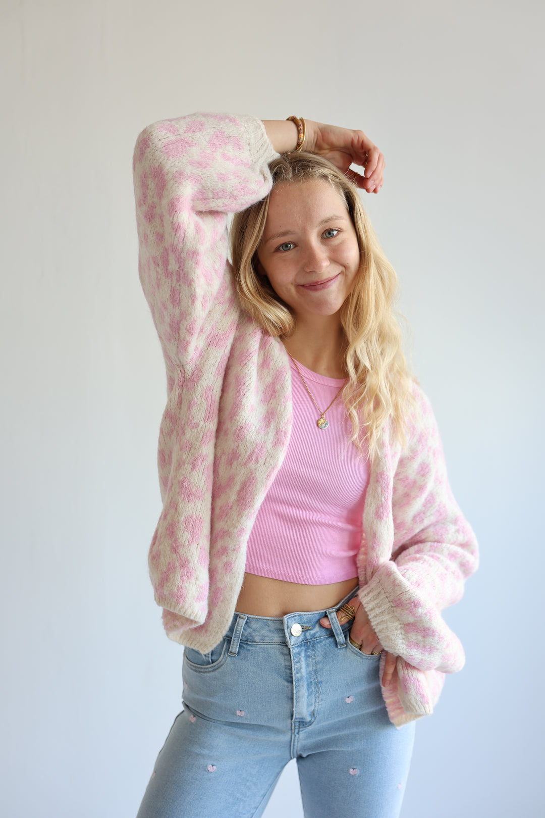 Offener Cardigan mit Leoprint