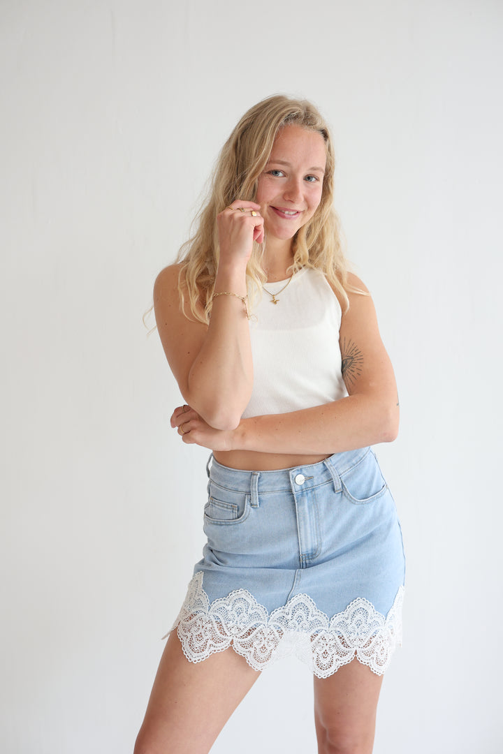 Vintage Lace Denim Skirt