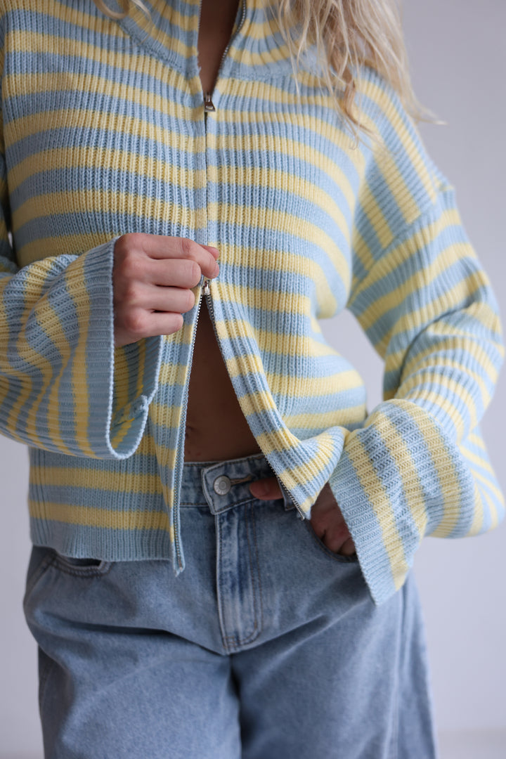 Zip Cardigan Wide Stripes