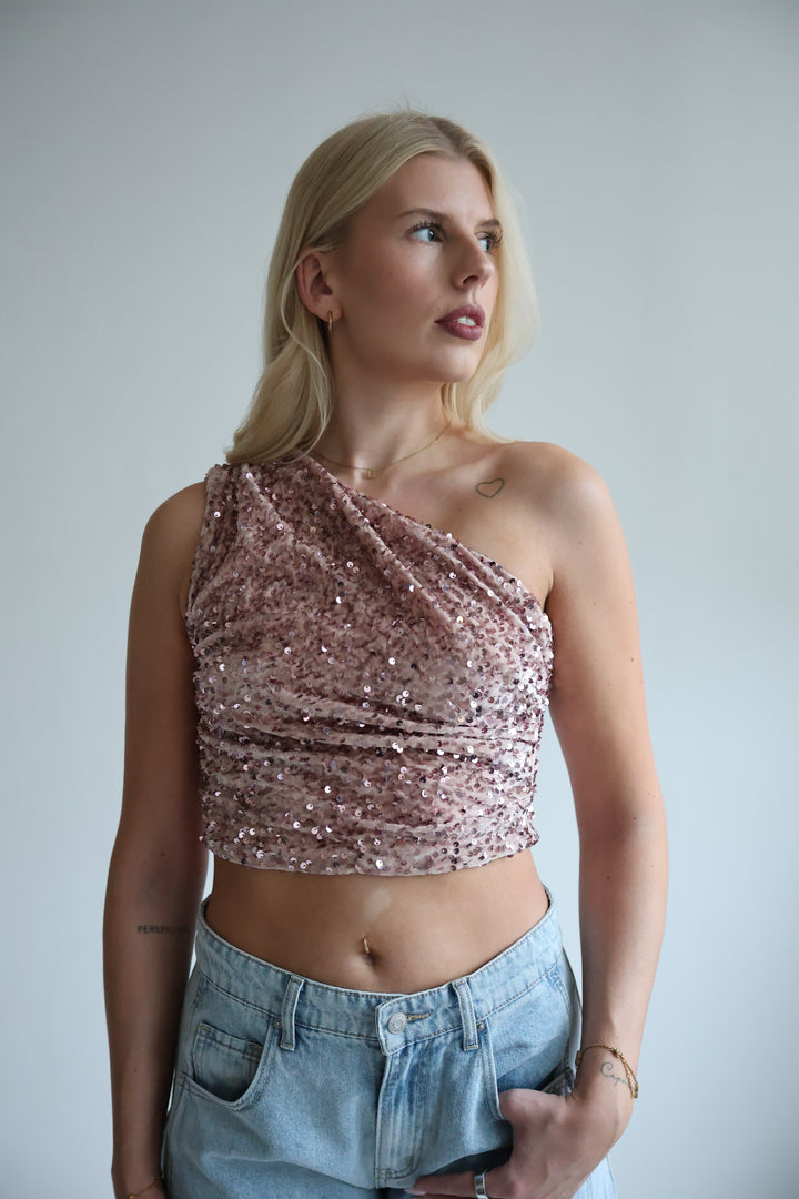 One Shoulder Top mit Pailetten