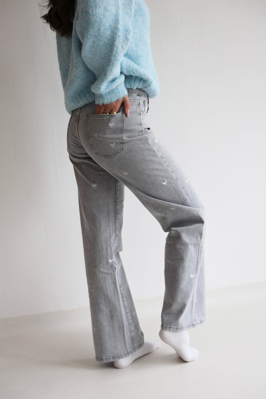 Straight Fit Jeans Grey Hearts