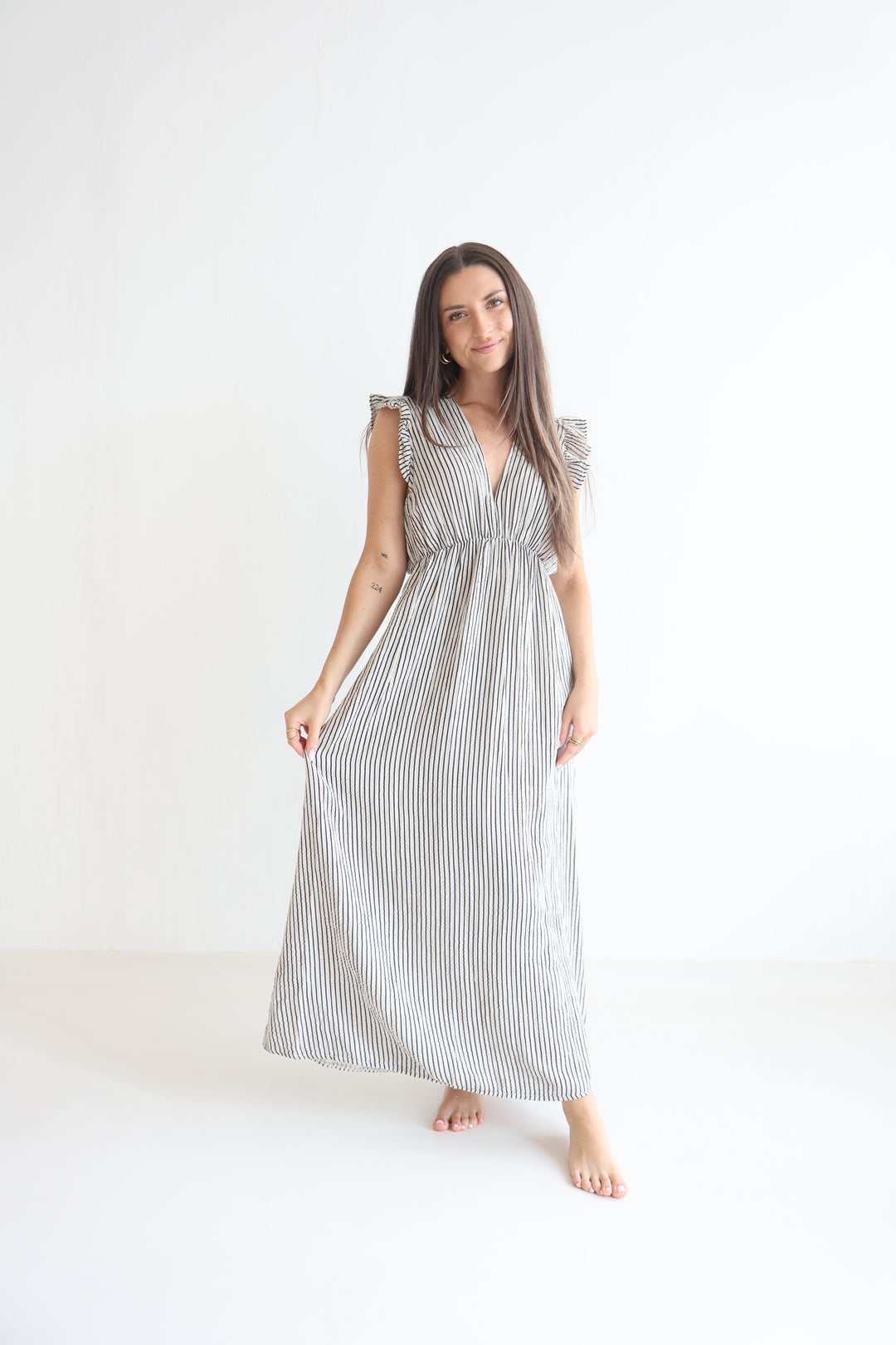 Langes Musselinkleid Casual Stripes