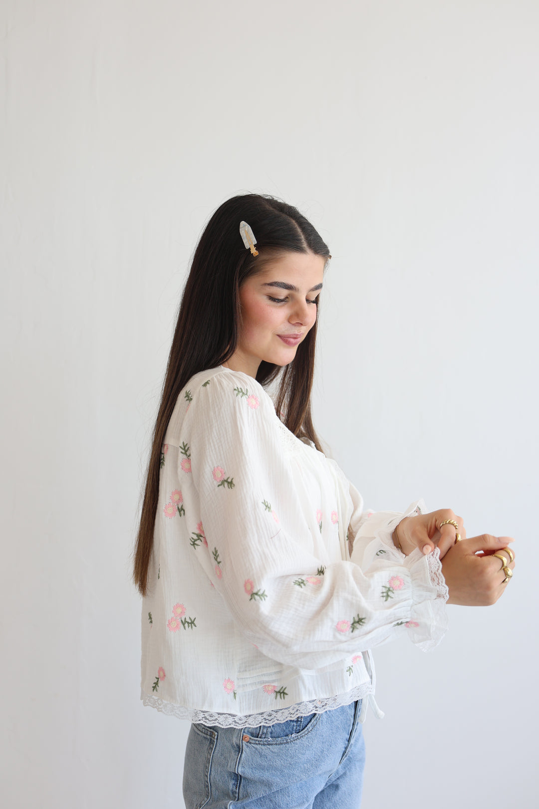 Pink Floral Musselin Cardigan