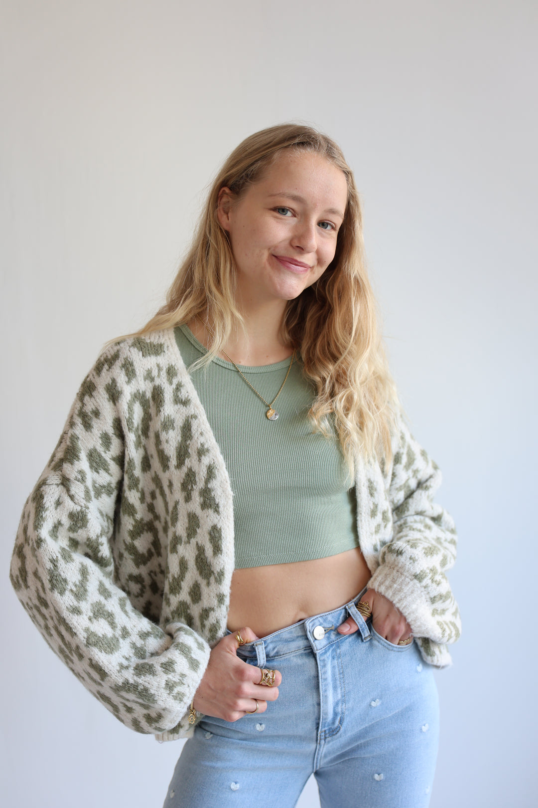 Offener Cardigan mit Leoprint