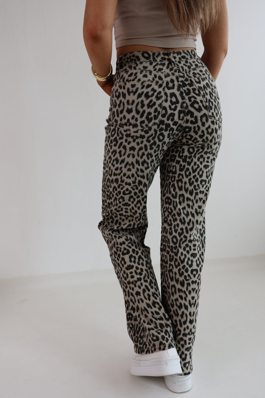 Wide Leg Jeans mit Leoprint (9088)