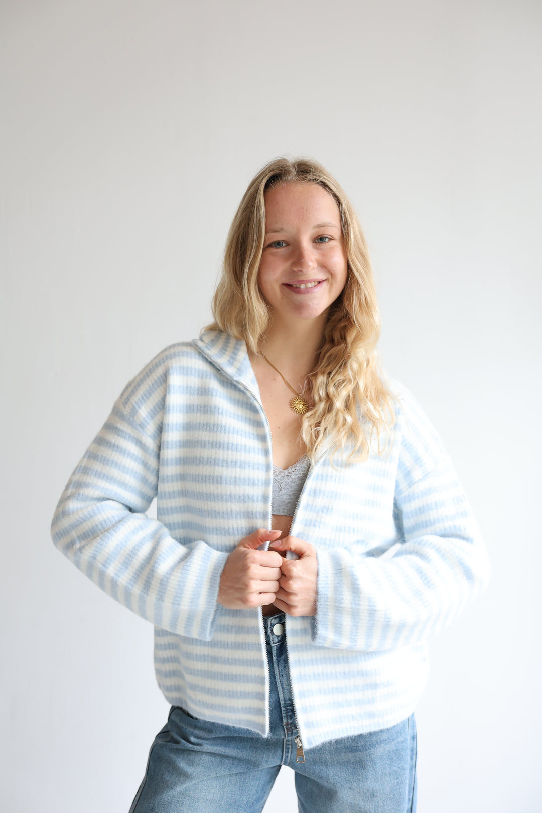 Striped Zip Cardigan