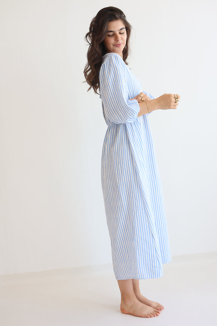 3/4 Arm Musselinkleid Summer Striped