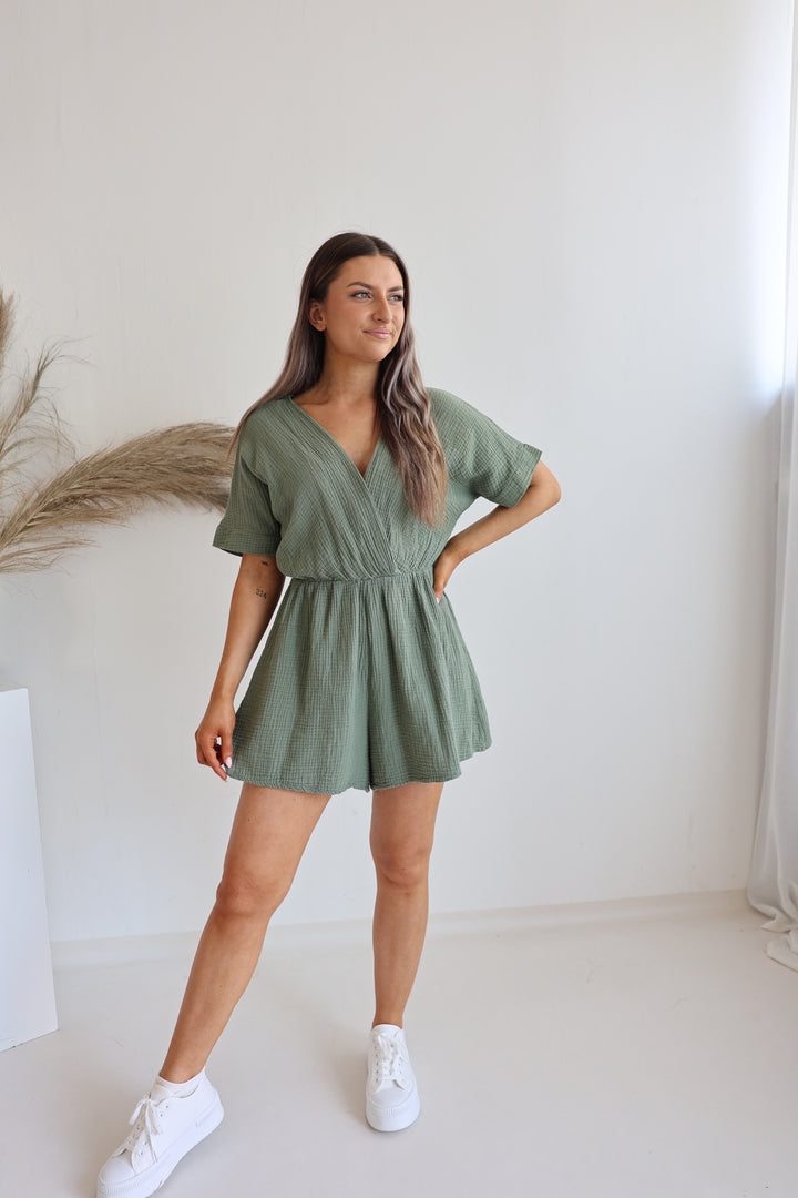Musselin-Jumpsuit mit V-Ausschnitt Mara