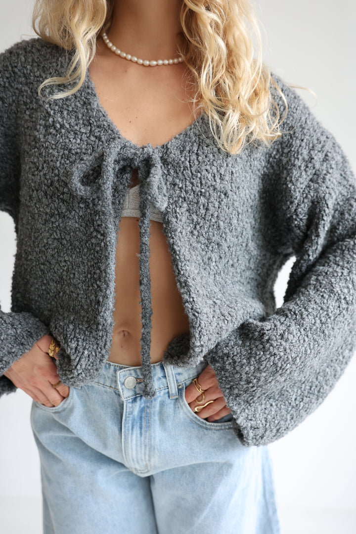 Teddy Knot Cardigan Fluffy Tie