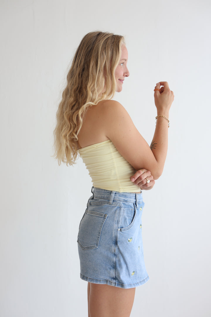 Lemon Print Denim Skirt