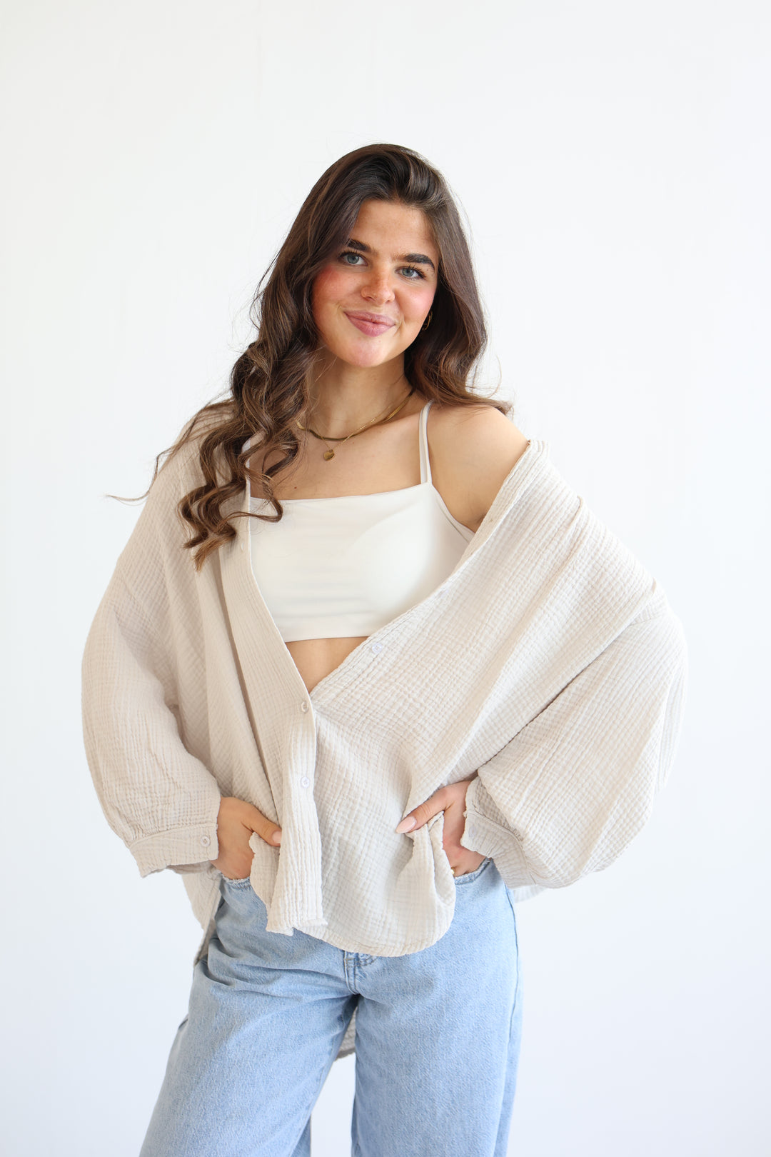 Oversize Blusenhemd aus Musselin Golden Eye