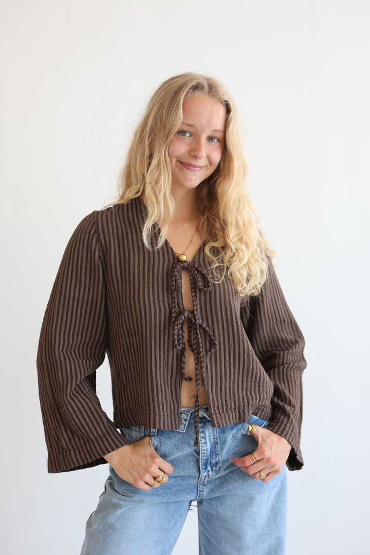 Cotton Striped Tie-Front Blouse