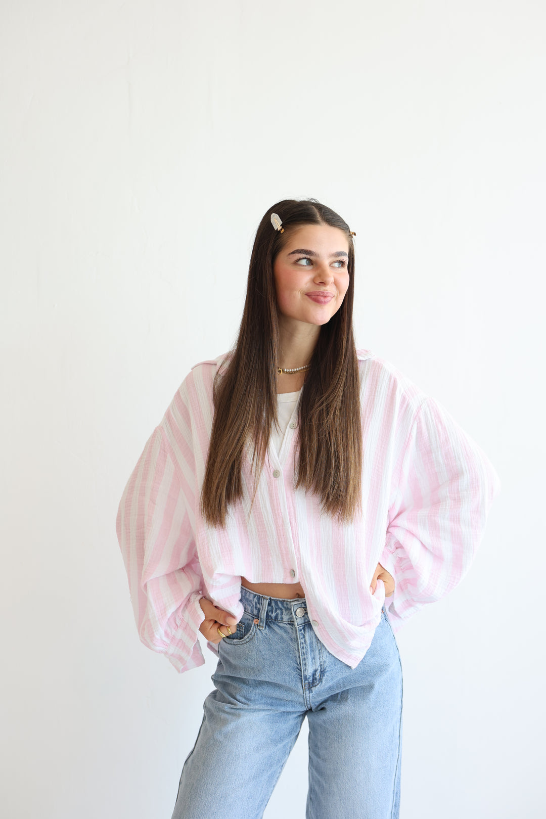 Musselinbluse Blockstripes