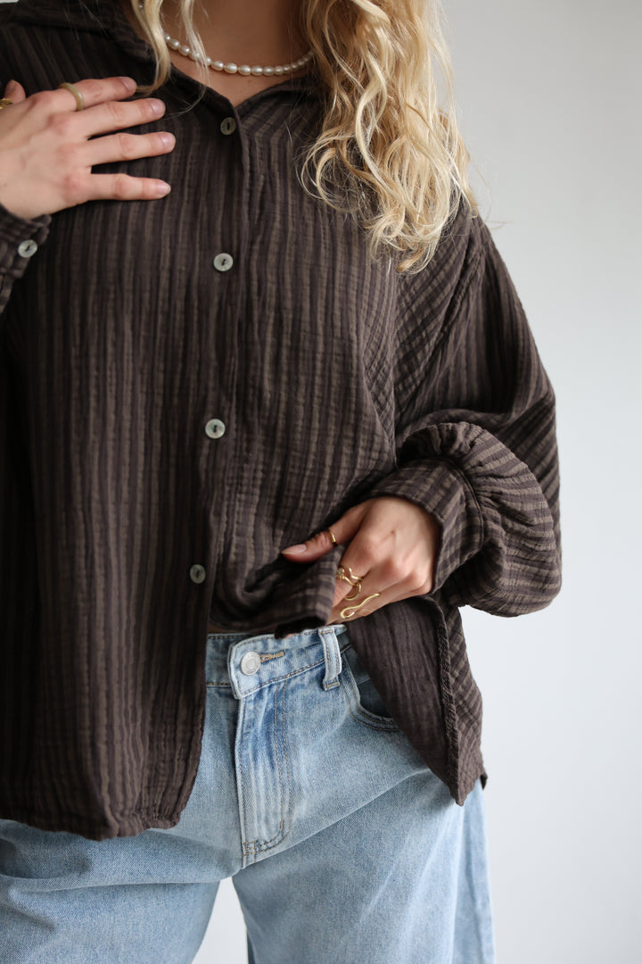 Kurzes Blusenhemd aus Musselin Wide Stripes