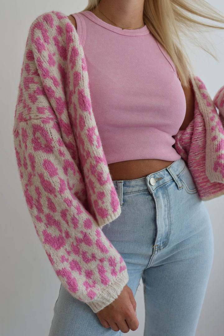 Offener Cardigan mit Leoprint
