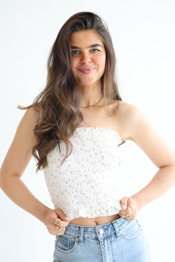 Rosy Ruffle Tube Top