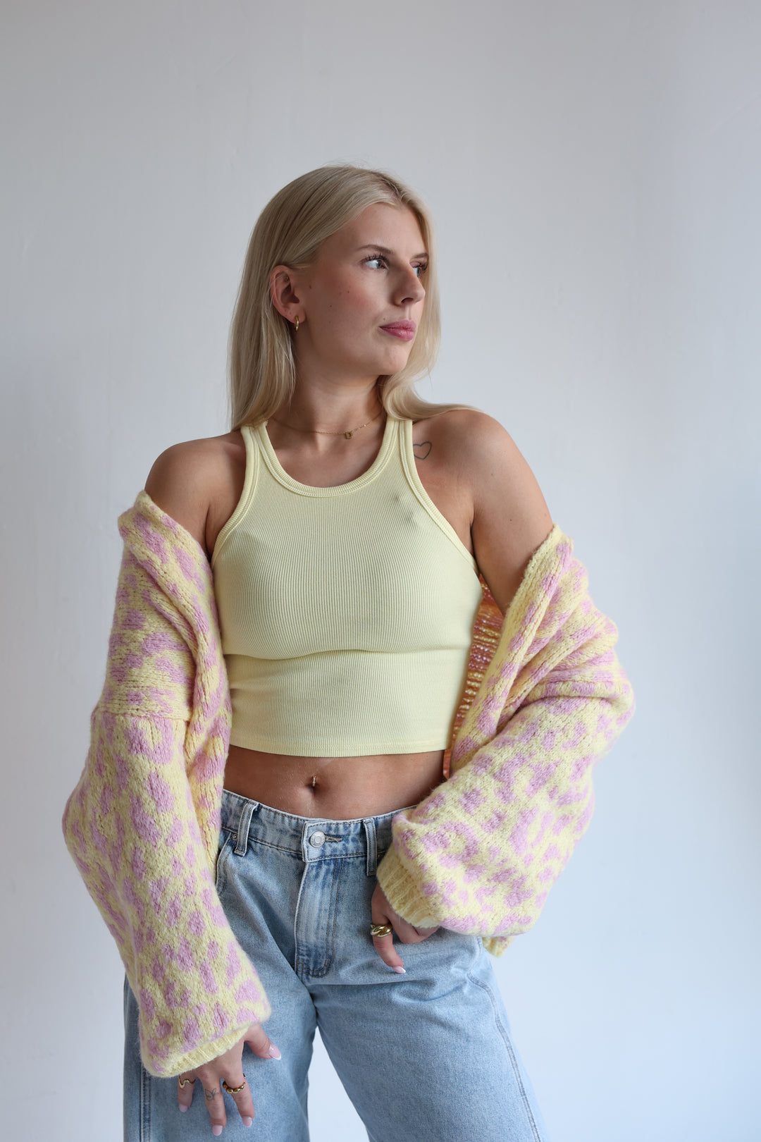 Offener Cardigan mit Leoprint