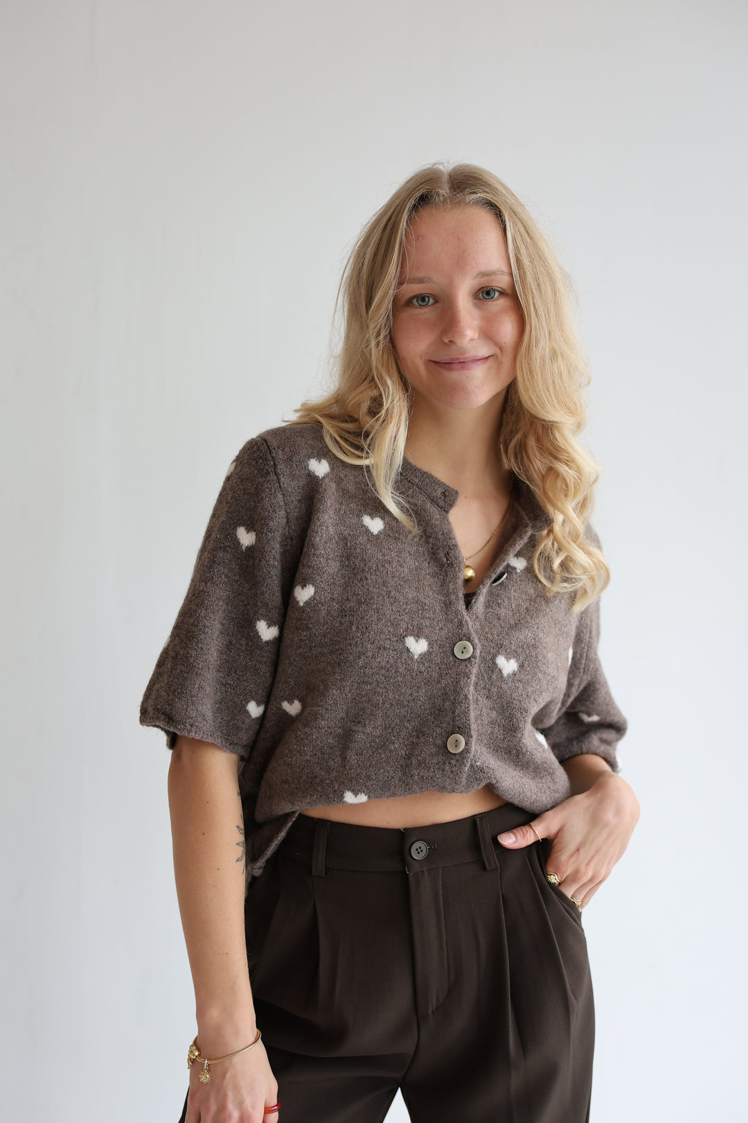 Kurzarm Cardigan Jolina mit Herzprint