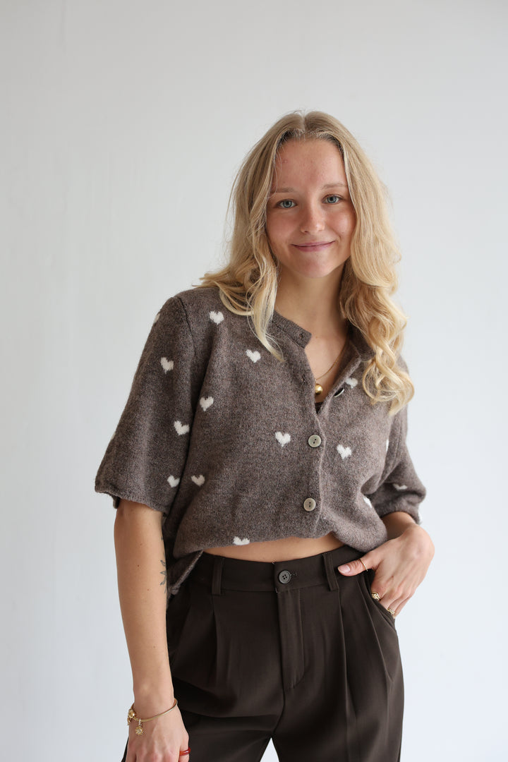 Kurzarm Cardigan Jolina mit Herzprint