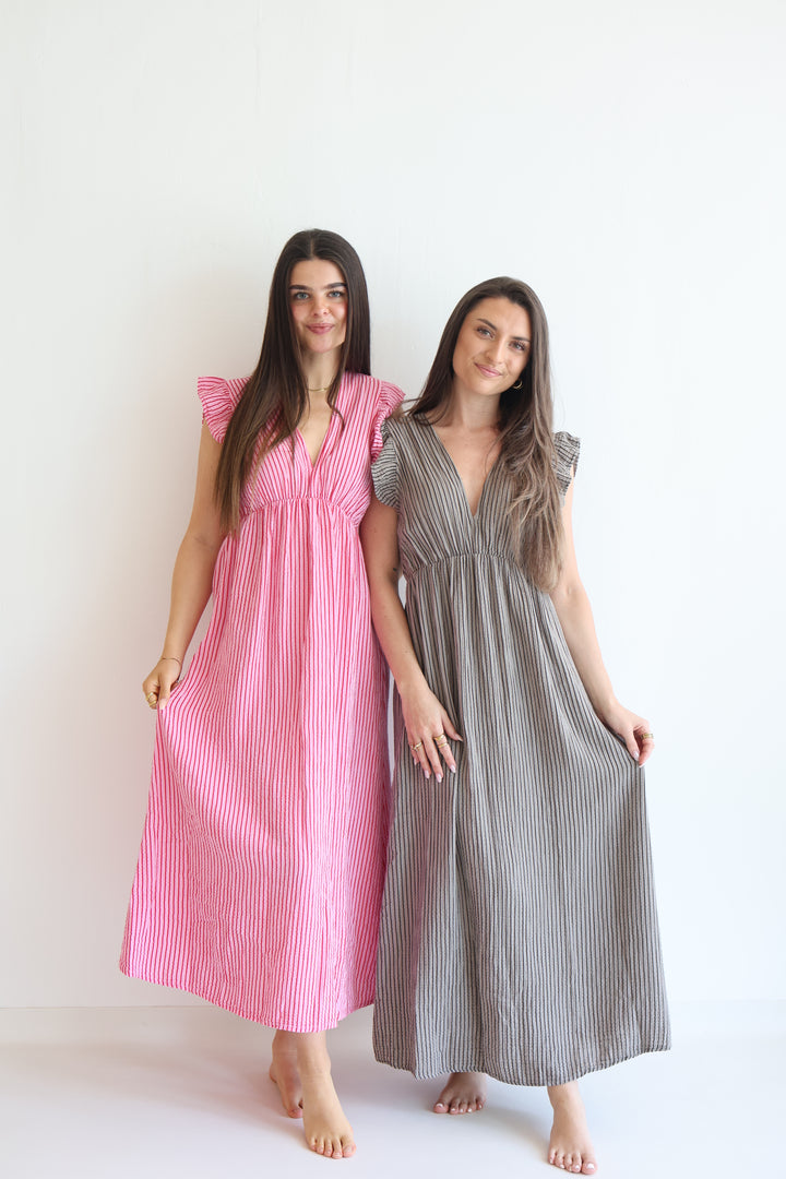 Langes Musselinkleid Casual Stripes