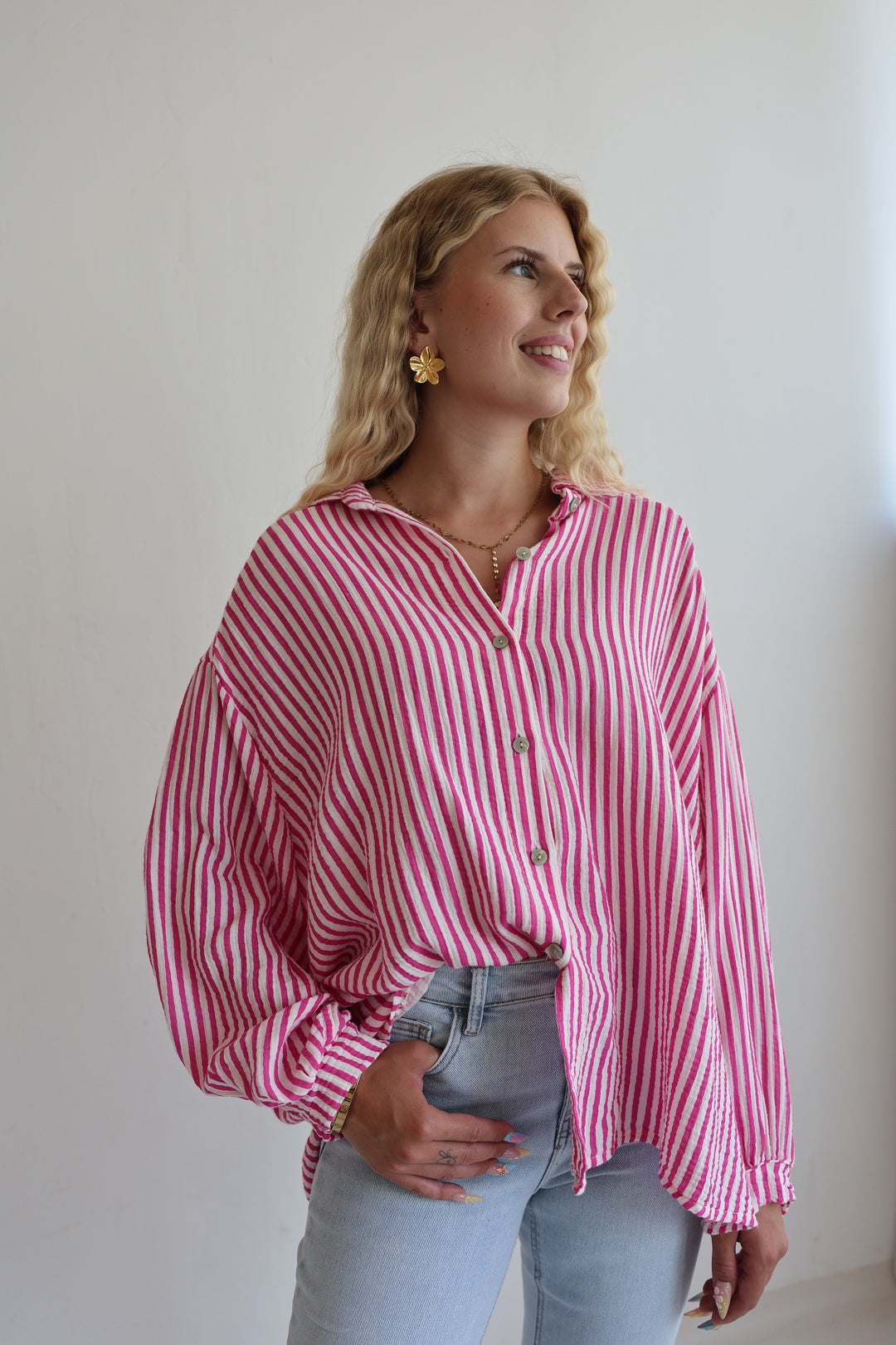 Kurzes Blusenhemd aus Musselin Wide Stripes