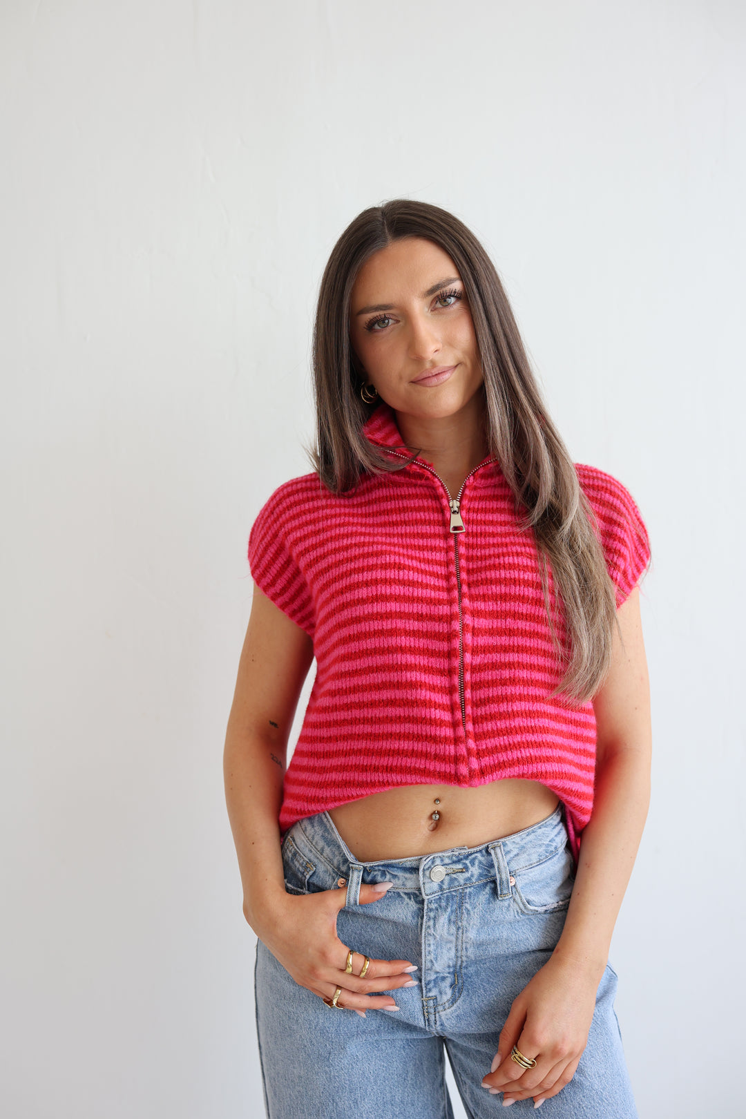 Zip Vest Fine Stripes