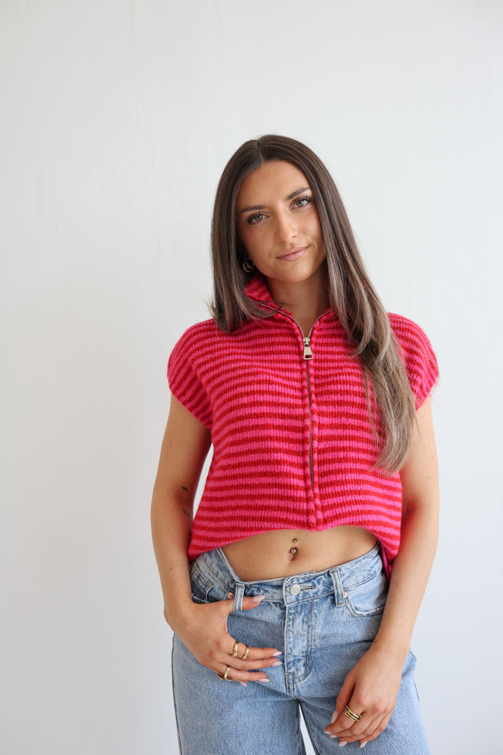 Zip Vest Fine Stripes