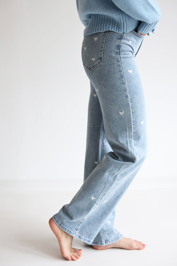 Straight Fit Jeans Blue Hearts