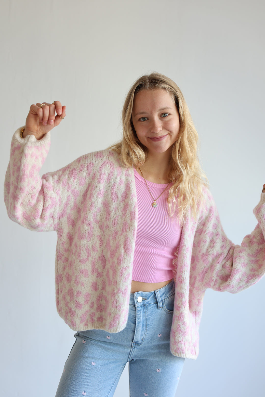 Offener Cardigan mit Leoprint