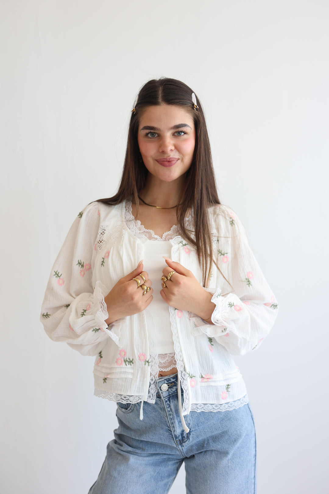 Pink Floral Musselin Cardigan