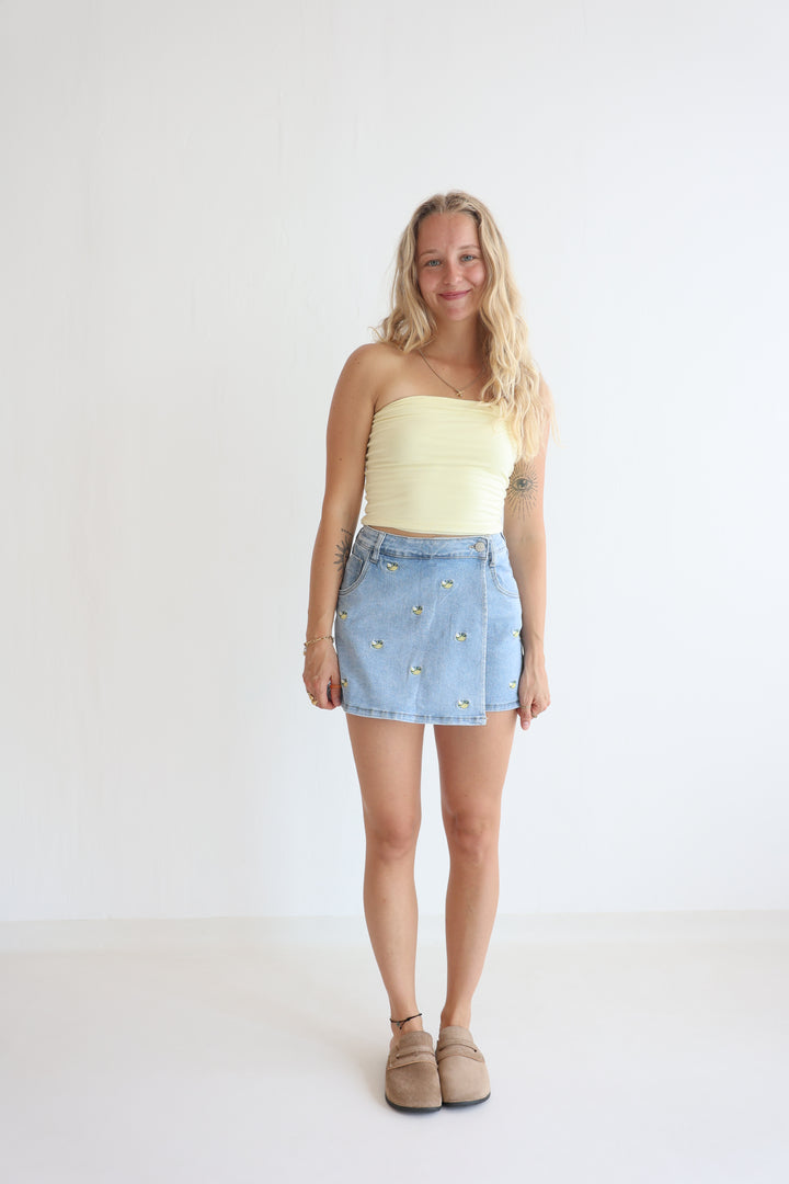 Lemon Print Denim Skirt