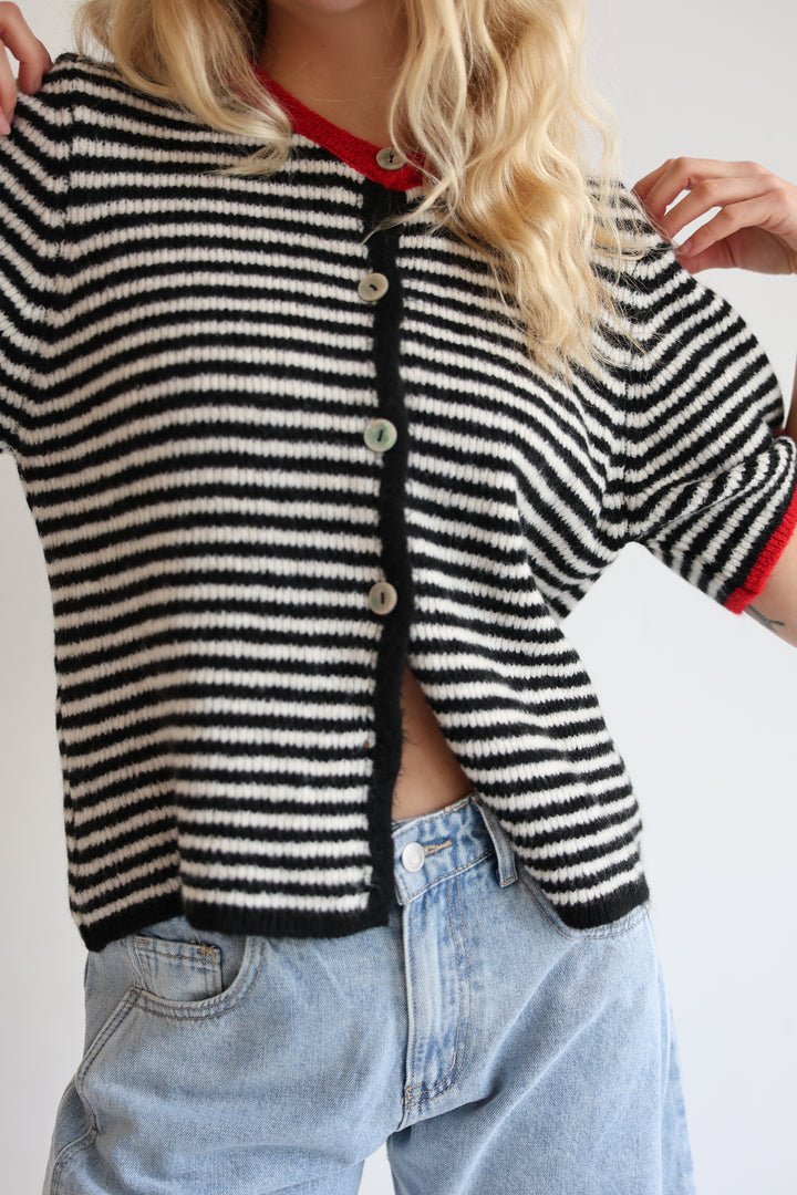 Gestreifter Kurzarm Cardigan Carlotta