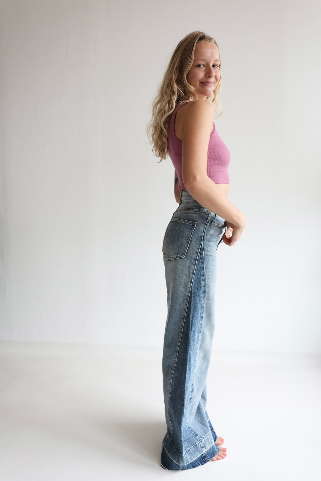 Block Fade Wide Leg Jeans