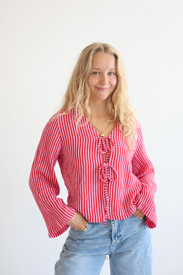 Cotton Striped Tie-Front Blouse